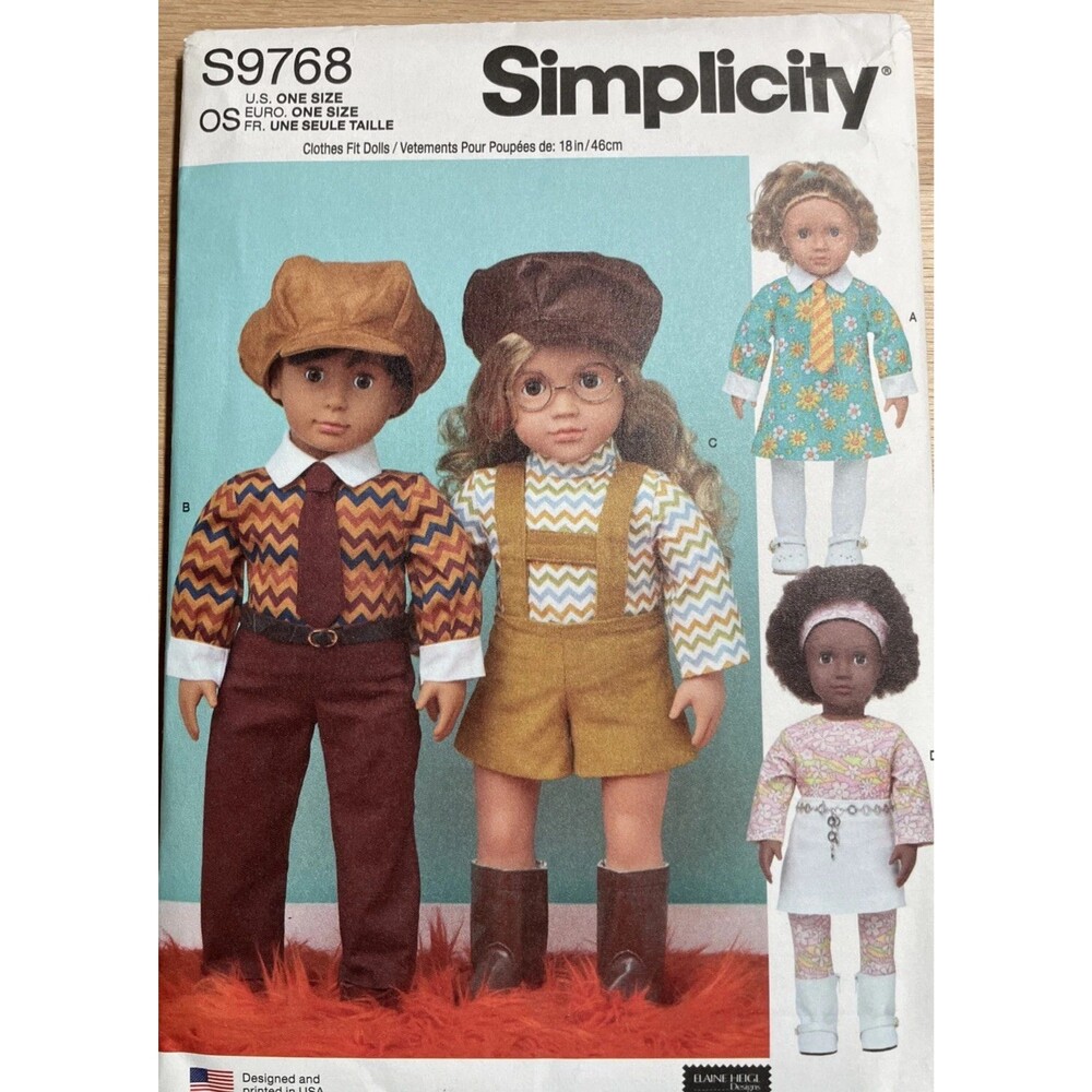 Pattern 18" Dolls Elaine Heigl Groovy Retro Doll Clothes Simplicity S9768